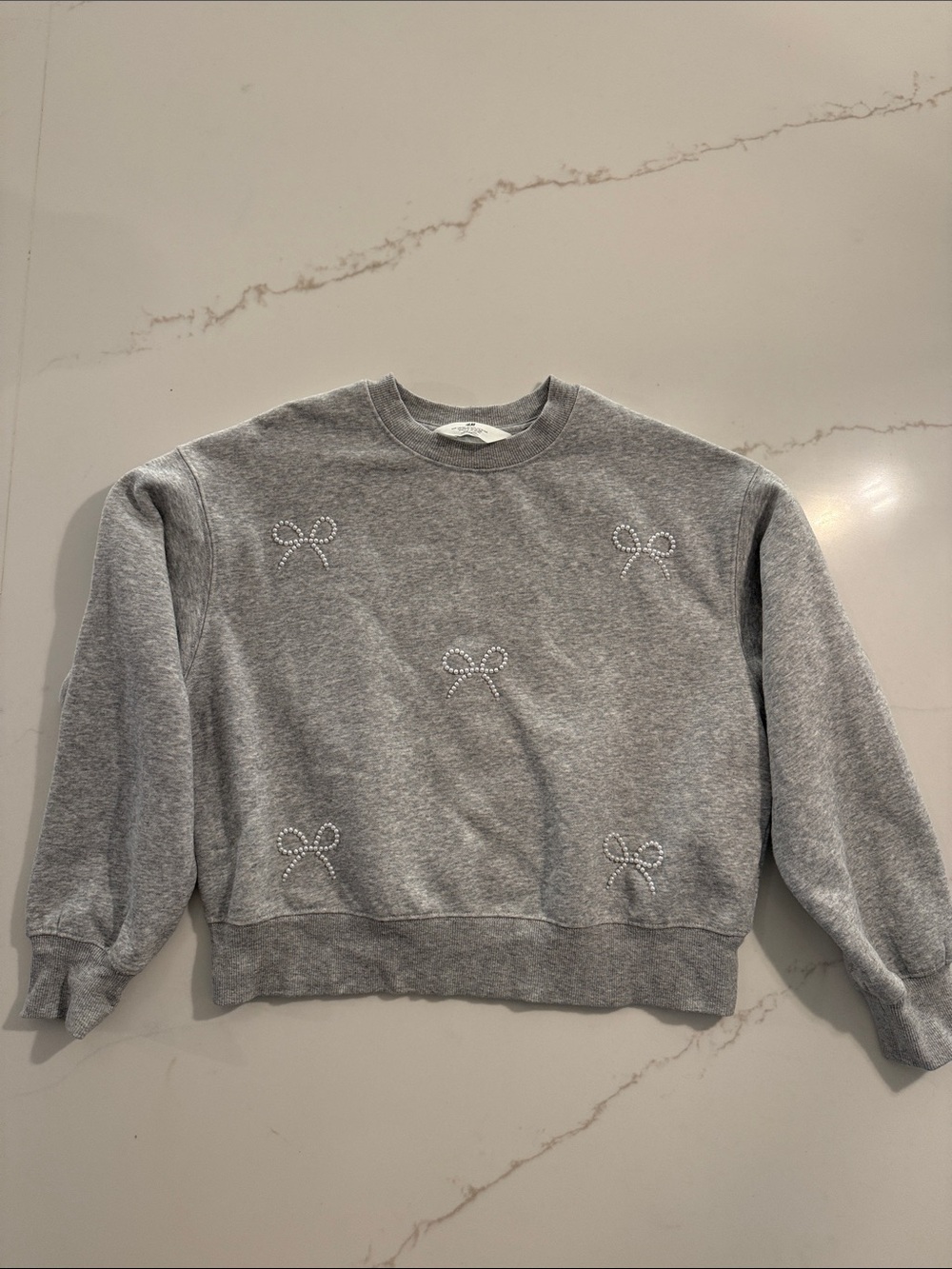 H&M Kids Gray Crewneck Sweatshirt with Pearl Bows